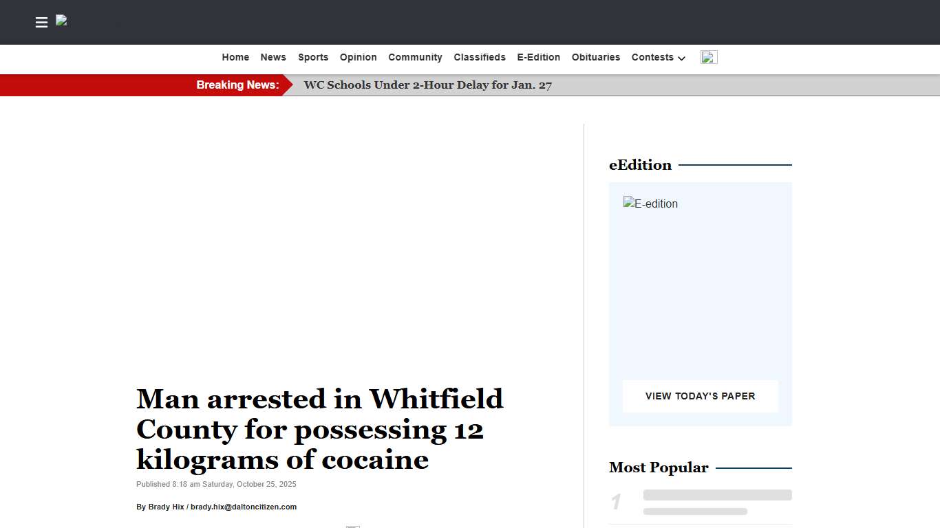 Man arrested in Whitfield County for possessing 12 kilograms of cocaine Dalton Daily Citizen