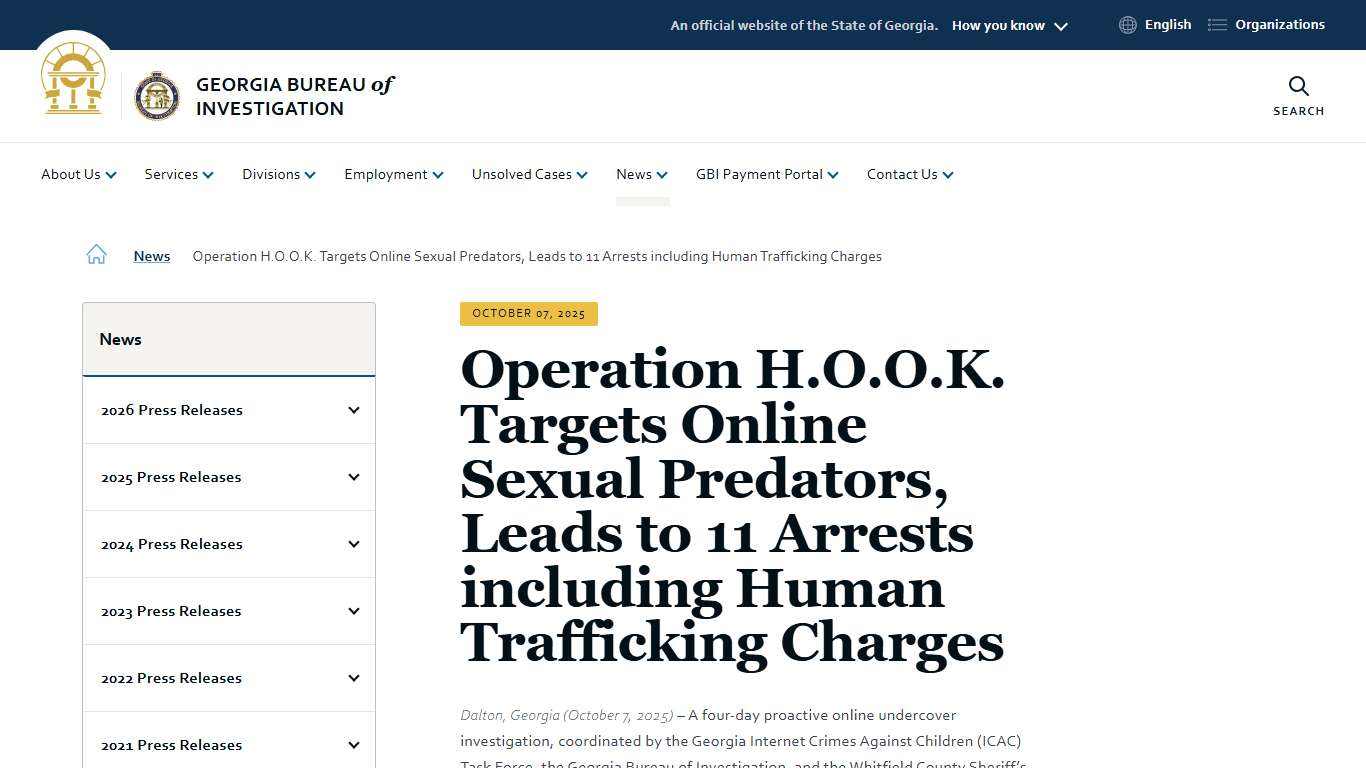 Operation H.O.O.K. Targets Online Sexual Predators, Leads to 11 Arrests including Human Trafficking Charges Georgia Bureau of Investigation